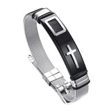 Maxbell 12mm Width Fashion Stainless Steel Adjustable Men Cross Bracelet  Black