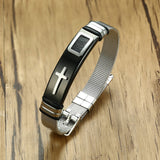Maxbell 12mm Width Fashion Stainless Steel Adjustable Men Cross Bracelet  Black