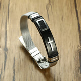 Maxbell 12mm Width Fashion Stainless Steel Adjustable Men Cross Bracelet  Black