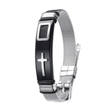Maxbell 12mm Width Fashion Stainless Steel Adjustable Men Cross Bracelet  Black