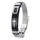 Maxbell 12mm Width Fashion Stainless Steel Adjustable Men Cross Bracelet  Black