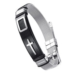 Maxbell 12mm Width Fashion Stainless Steel Adjustable Men Cross Bracelet  Black