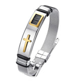 Maxbell 12mm Width Fashion Stainless Steel Adjustable Men Cross Bracelet  Gold