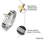 Maxbell 12mm Width Fashion Stainless Steel Adjustable Men Cross Bracelet  Gold