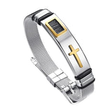 Maxbell 12mm Width Fashion Stainless Steel Adjustable Men Cross Bracelet  Gold