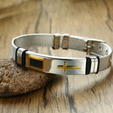 Maxbell 12mm Width Fashion Stainless Steel Adjustable Men Cross Bracelet  Gold