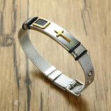 Maxbell 12mm Width Fashion Stainless Steel Adjustable Men Cross Bracelet  Gold