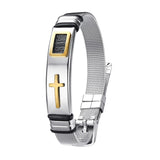 Maxbell 12mm Width Fashion Stainless Steel Adjustable Men Cross Bracelet  Gold