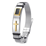 Maxbell 12mm Width Fashion Stainless Steel Adjustable Men Cross Bracelet  Gold