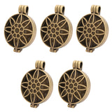 Maxbell 5 Pieces Flower Carving Photo Locket Pendant DIY Necklace Antique Bronze