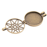 Maxbell 5 Pieces Flower Carving Photo Locket Pendant DIY Necklace Antique Bronze