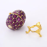 Maxbell Mini Enamel Rhinestone Easter Egg Jewelry Box Wedding Ring Box Purple