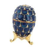 Maxbell Mini Enamel Rhinestone Easter Egg Jewelry Box Wedding Ring Box Dark Blue