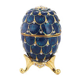 Maxbell Mini Enamel Rhinestone Easter Egg Jewelry Box Wedding Ring Box Dark Blue