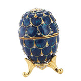 Maxbell Mini Enamel Rhinestone Easter Egg Jewelry Box Wedding Ring Box Dark Blue