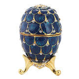 Maxbell Mini Enamel Rhinestone Easter Egg Jewelry Box Wedding Ring Box Dark Blue