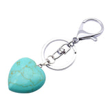 Maxbell Heart Shape Gemstone Pendant Keychain Keyring DIY Necklace Jewelry Green Turquoise