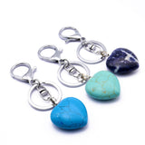 Maxbell Heart Shape Gemstone Pendant Keychain Keyring DIY Necklace Jewelry Green Turquoise