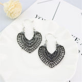 Maxbell Women Retro Bohemian Alloy Hollow Out Hearts Earrings Jewelry Antique Silver