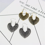 Maxbell Women Retro Bohemian Alloy Hollow Out Hearts Earrings Jewelry Antique Silver