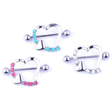 Maxbell 1 Pair Stainless Steel Heart Shaped Nipple Shields Rings Barbell Ring White