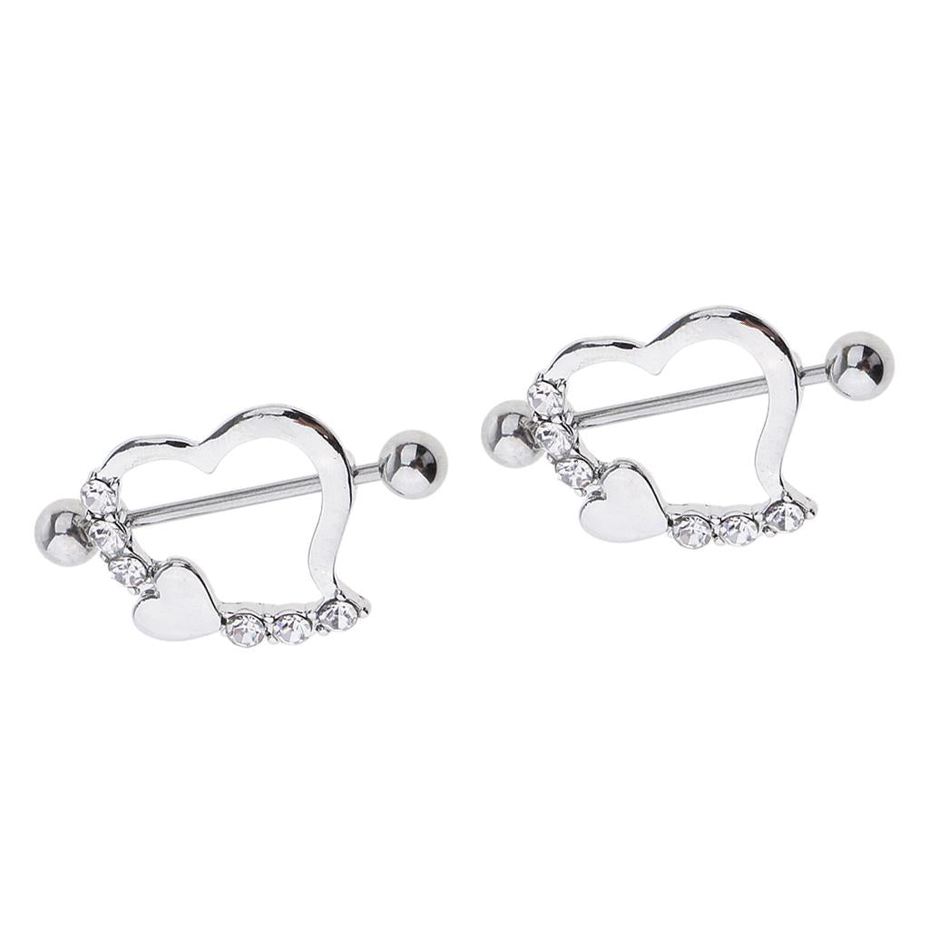 Maxbell 1 Pair Stainless Steel Heart Shaped Nipple Shields Rings Barbell Ring White