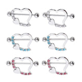 Maxbell 1 Pair Stainless Steel Heart Shaped Nipple Shields Rings Barbell Ring White