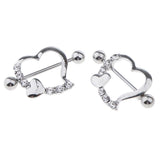 Maxbell 1 Pair Stainless Steel Heart Shaped Nipple Shields Rings Barbell Ring White