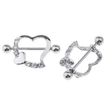 Maxbell 1 Pair Stainless Steel Heart Shaped Nipple Shields Rings Barbell Ring White