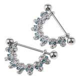 Maxbell 1 Pair Half Circle Skull Head Cluster Dangle Nipple Mamilo Ring Blue