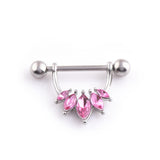 Maxbell 1 Pair Half Circle Pink Crystal Flower Nipple Ring Mamilo Nipple Piercing