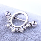 Maxbell 1 Pair Circle Loop with Rhinestone Dangle Barbell Nipple Mamilo Ring White