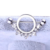Maxbell 1 Pair Circle Loop with Rhinestone Dangle Barbell Nipple Mamilo Ring White