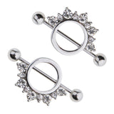 Maxbell 1 Pair Circle Loop with Rhinestone Dangle Barbell Nipple Mamilo Ring White