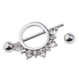 Maxbell 1 Pair Circle Loop with Rhinestone Dangle Barbell Nipple Mamilo Ring White