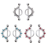 Maxbell 1 Pair Circle Loop with Rhinestone Dangle Barbell Nipple Mamilo Ring White