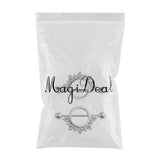 Maxbell 1 Pair Circle Loop with Rhinestone Dangle Barbell Nipple Mamilo Ring White