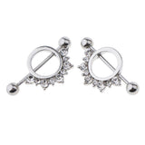 Maxbell 1 Pair Circle Loop with Rhinestone Dangle Barbell Nipple Mamilo Ring White
