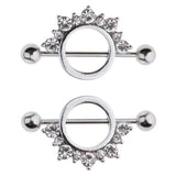 Maxbell 1 Pair Circle Loop with Rhinestone Dangle Barbell Nipple Mamilo Ring White
