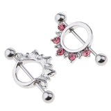 Maxbell 1 Pair Circle Loop with Rhinestone Dangle Barbell Nipple Mamilo Ring Pink