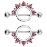 Maxbell 1 Pair Circle Loop with Rhinestone Dangle Barbell Nipple Mamilo Ring Pink