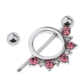 Maxbell 1 Pair Circle Loop with Rhinestone Dangle Barbell Nipple Mamilo Ring Pink