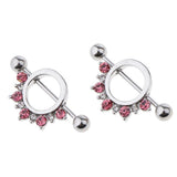 Maxbell 1 Pair Circle Loop with Rhinestone Dangle Barbell Nipple Mamilo Ring Pink