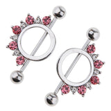 Maxbell 1 Pair Circle Loop with Rhinestone Dangle Barbell Nipple Mamilo Ring Pink