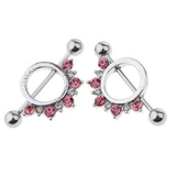 Maxbell 1 Pair Circle Loop with Rhinestone Dangle Barbell Nipple Mamilo Ring Pink
