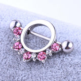 Maxbell 1 Pair Circle Loop with Rhinestone Dangle Barbell Nipple Mamilo Ring Pink