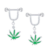 Maxbell 1 Pair Maple Leaf Dangle Straight Barbell Nipple Ring Green Maple Leaf
