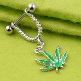Maxbell 1 Pair Maple Leaf Dangle Straight Barbell Nipple Ring Green Maple Leaf