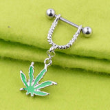 Maxbell 1 Pair Maple Leaf Dangle Straight Barbell Nipple Ring Green Maple Leaf