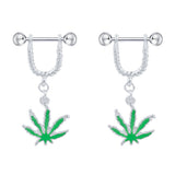 Maxbell 1 Pair Maple Leaf Dangle Straight Barbell Nipple Ring Green Maple Leaf